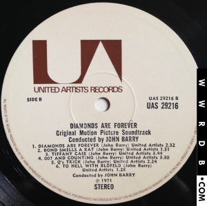 John Barry Diamonds Are Forever United Kingdom LP (12") UAS 29216 product image photo cover number 3