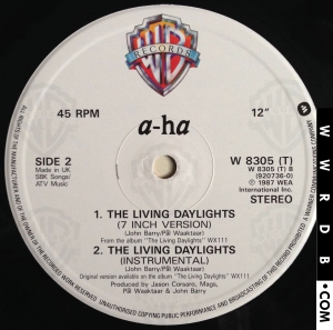 a-ha The Living Daylights United Kingdom 12" single W8305T product image photo cover number 3