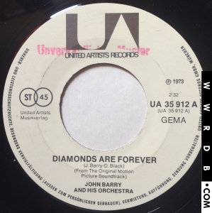 John Barry Diamonds Are Forever (Instrumental Version) German 7" single UA 35 912A product image photo cover number 3