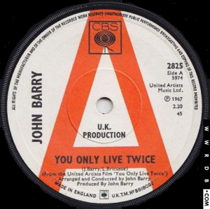 John Barry You Only Live Twice (Instrumental Version) United Kingdom 7" single 2825 product image photo cover