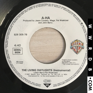 a-ha The Living Daylights German 7" single 928 305-7 product image photo cover number 3